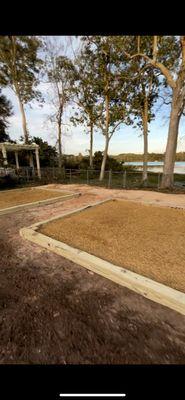 Backyard raised grade/garden planter box install with pea gravel