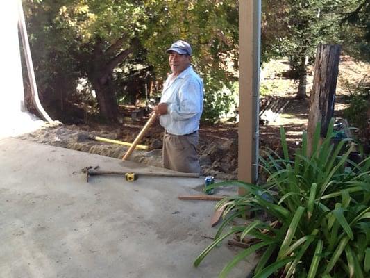 This hardworking 60 yr old jackhammered two days dug this perfect trench and singlehanded removed several telephone poles