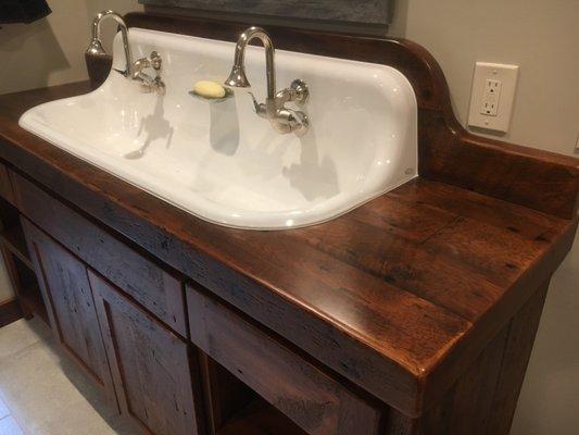 Reclaimed timber vanity made from 300-400 year old wood