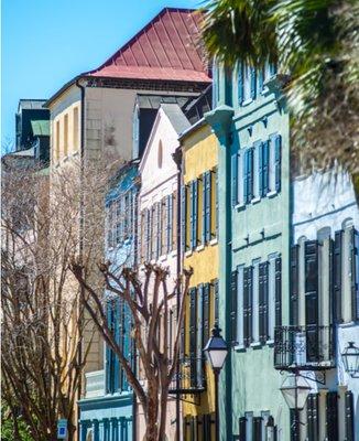 Roofs on Rainbow Row in Charleston on the Battery