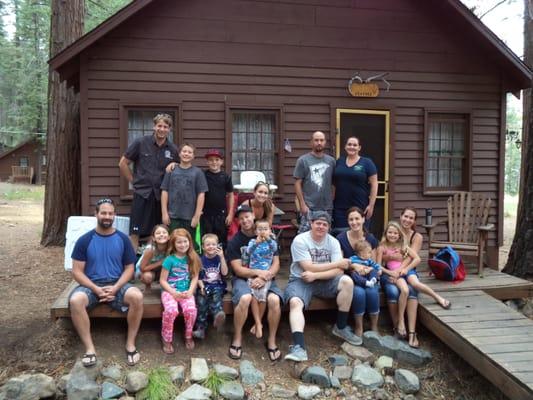 A group gathering at Feather cabin.