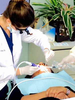 Patient receiving a teeth cleaning.