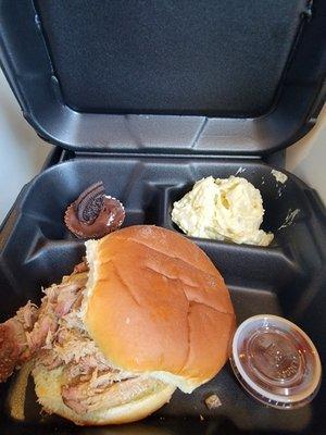 Brisket Sandwich with Potato Salad and a Dessert Cup