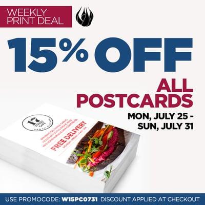 This week's sale is for 15% OFF postcard printing!