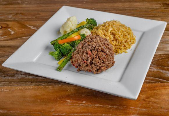 Ground Beef, Brown rice and fresh vegetables