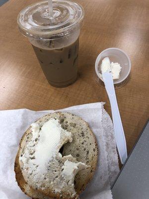 Bagel and iced coffee