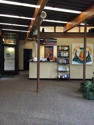 View of the front desk from the patient waiting area.