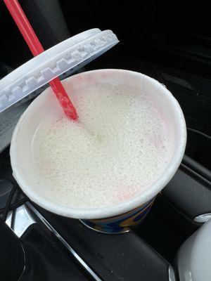 Terrible frozen lemonade with strawberry syrup, not mixed in