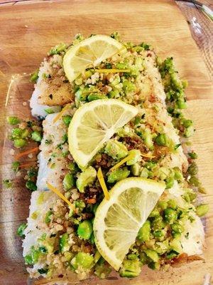 Panko Edamame Encrusted Halibut