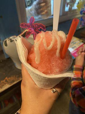 Hawaiian shaved ice with ice cream inside