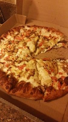 Jamaican jerk chicken pizza.