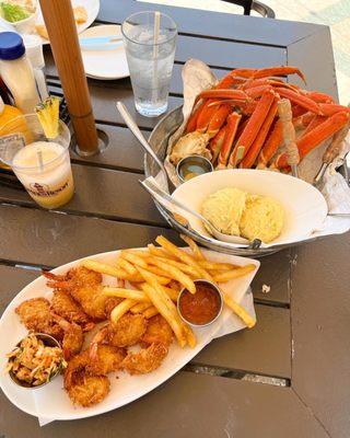 Peach daiquiri, Coconut Shrimp and Chips, 1 Pound Steamed Snow Crab Dinner