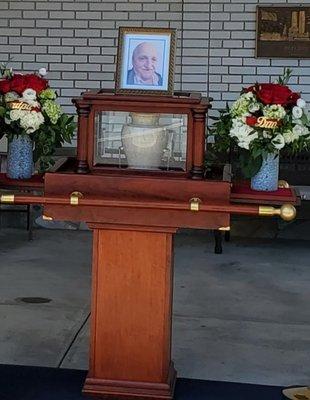 My Dad's Urn and How Beautiful it was Set up. It was Perfect!!!!