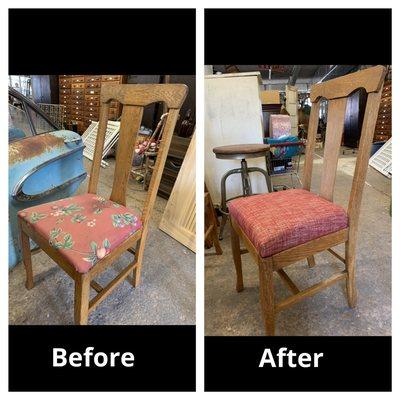 Reupholstered 6 dining room chairs.