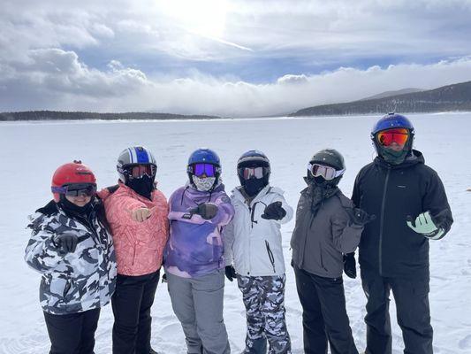 stoping at the frozen Turquoise Lake