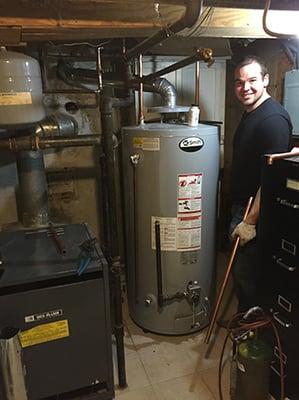 Our plumber installing a new hot water heater for a single family home in bellmore ny.