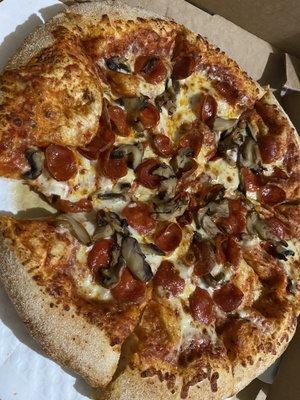 Old world pepperoni with mushrooms