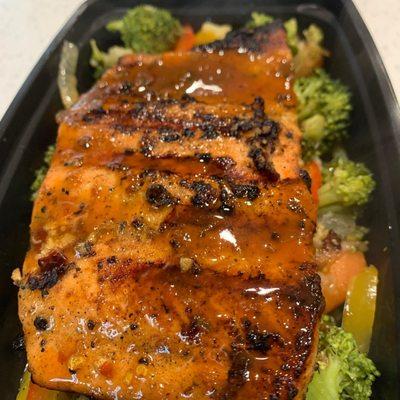 Jerk salmon with all veggies