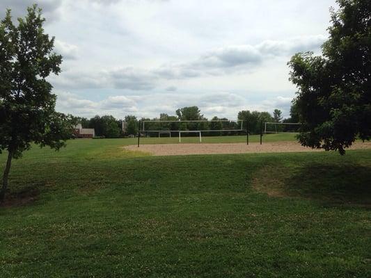 Volleyball nets/ soccer field.