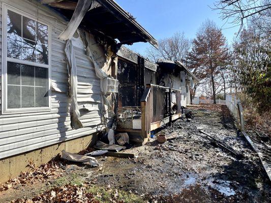 The apartments after fire destroyed them.