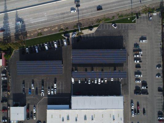 Truck Bed Studios's aerial photography service for A-C Electric Company's solar installation for Jim Burke Ford Lincoln, Bakersfield, CA