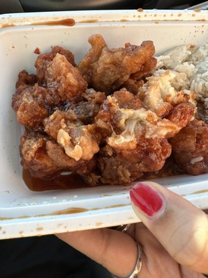 Sesame chicken with hair