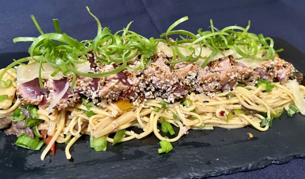 Ahi Tuna over a soba noodle  salad