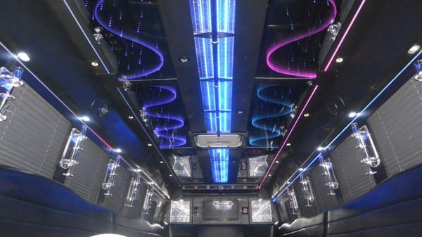 Interior photo of our Chevy limo bus. (White, seats up to 38 passengers) *Ideal for 34 passengers*