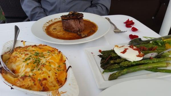 Hubby's Steak with our yummy sides.