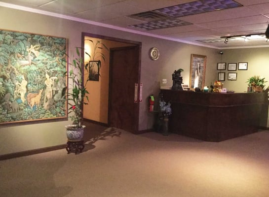 Reception desk and lobby of Green Day Spa, Briarcliff Manor, NY