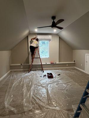 Installing a mini split system In a customer's newly finished attic!