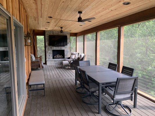 Composite Screen Porch with Stone Fire Place