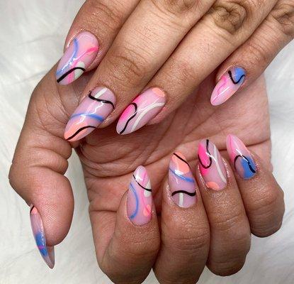 Cute almond nails with custom art