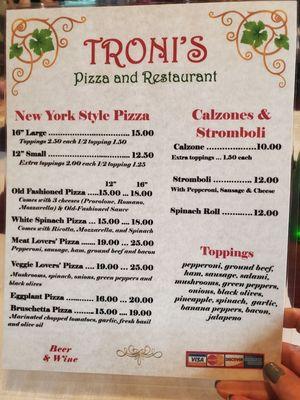 Pizza side of the menu