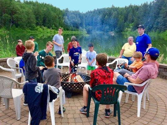 Smores on the patio overlooking the lake at Camp Tilikum.