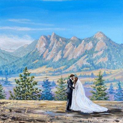 Live wedding painting by Colorado Wedding Painter Julia Dordoni, at Black Canyon Inn in Estes Park.