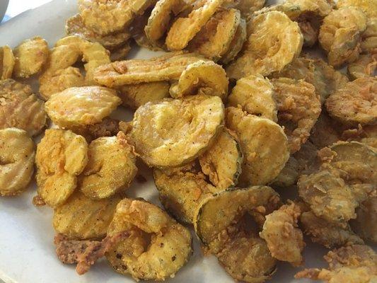 Delish fried pickles!  Two of us took home some of the small order.  Had baked potatoes with green beans, chicken and gravy.  Great place.