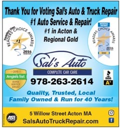 Thank you for VOTING Sal's Auto #1 Auto Shop in Acton MA & Middlesex West Boston!