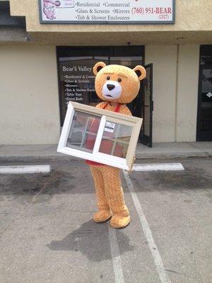 Our BVG Mascot Yogi Bear showcasing Retrofit Windows!