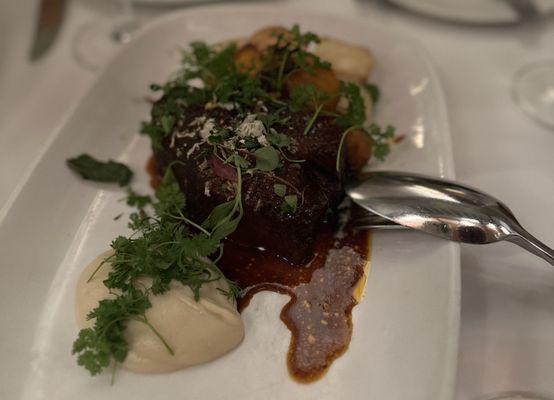 Red wine braised short rib of beef. Huge serving! We split it.