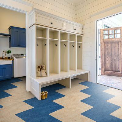 Blue and beige linoleum tile