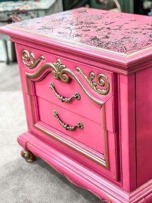 Pink Nightstand - Rethunk Junk paint with Iron Orchid Designs trasfers - SOLD