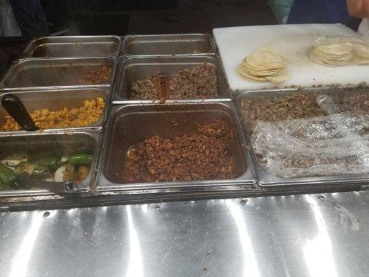 Plenty of options, Al pastor, chicken, carnesada, lengua (beef tongue), cavesa (beef head meat), chorizo