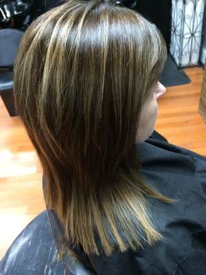 High and lowlight added to faded out color. Richness and depth brought into the shape of this haircut.