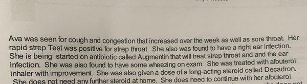 Went to childrens mercy northland for second option and my daughter diagnosed with strep throat and ear infection.