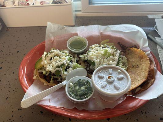 Sopes and a taco birria !