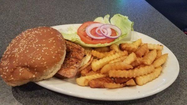 Grilled tenderloin with cajun seasoning and crinkle fries