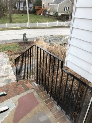 Front porch railing. Needed to be custom welded to accommodate the overhang of the house