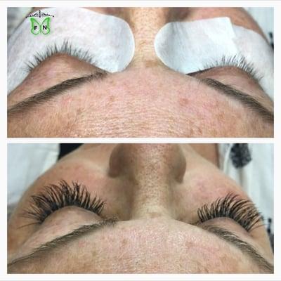 Before and after individual eyelash extensions, by Tina K.