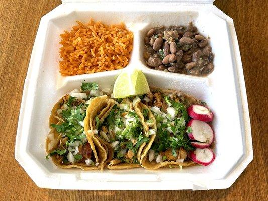 Three Street Tacos (Includes Rice and Beans) - Mmm!